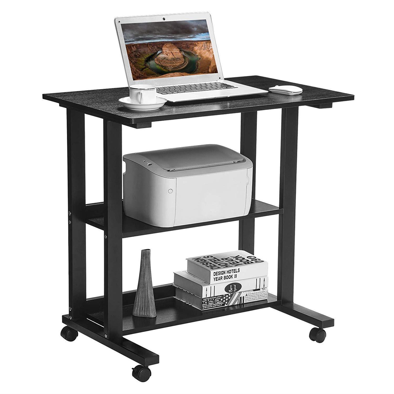 Table Informatique à roulettes JOEL, Structure Métallique, en bois