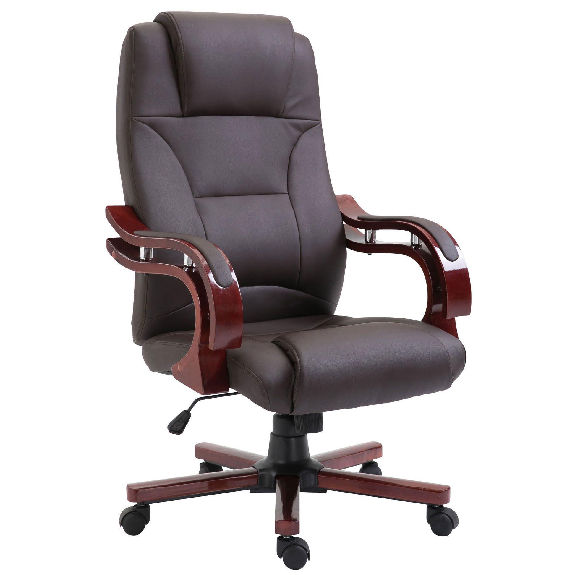 Fauteuil de bureau LIVERPOOL, bois massif, cuir Marron  Chaisepro.fr