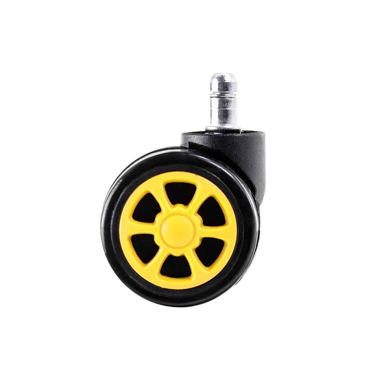 5 roulettes de chaises de bureau pour sols durs 11/55mm. Jaune