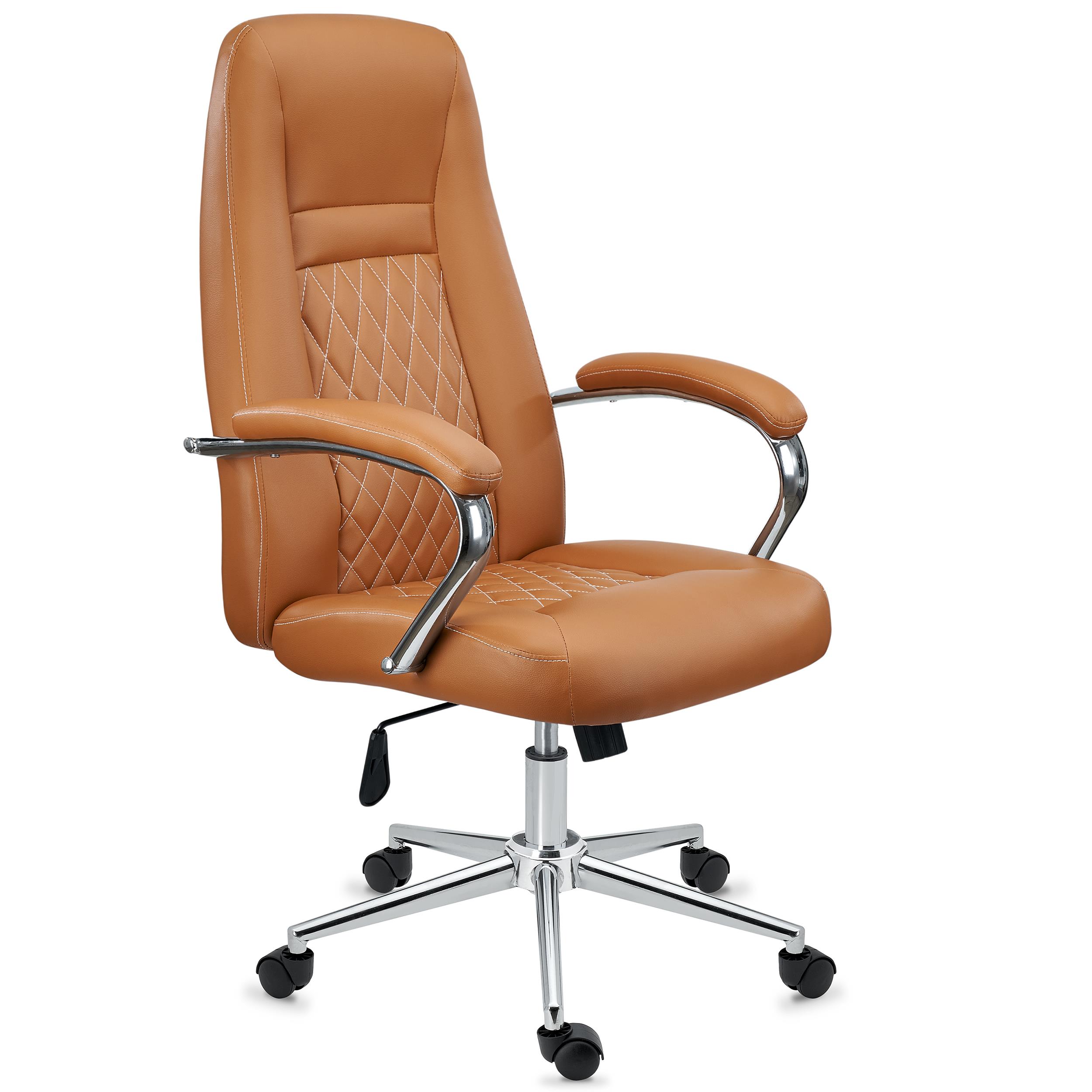 Fauteuil de bureau ISTANBUL, en cuir, avec coutures apparentes, marron