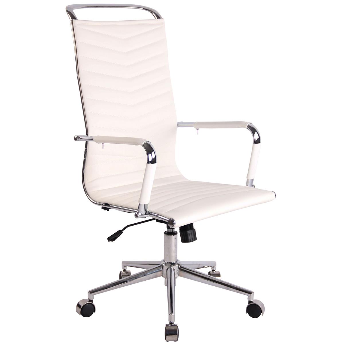 Chaise de Bureau SIGRID, Design Élégant, Dossier Haut, en Cuir Blanc