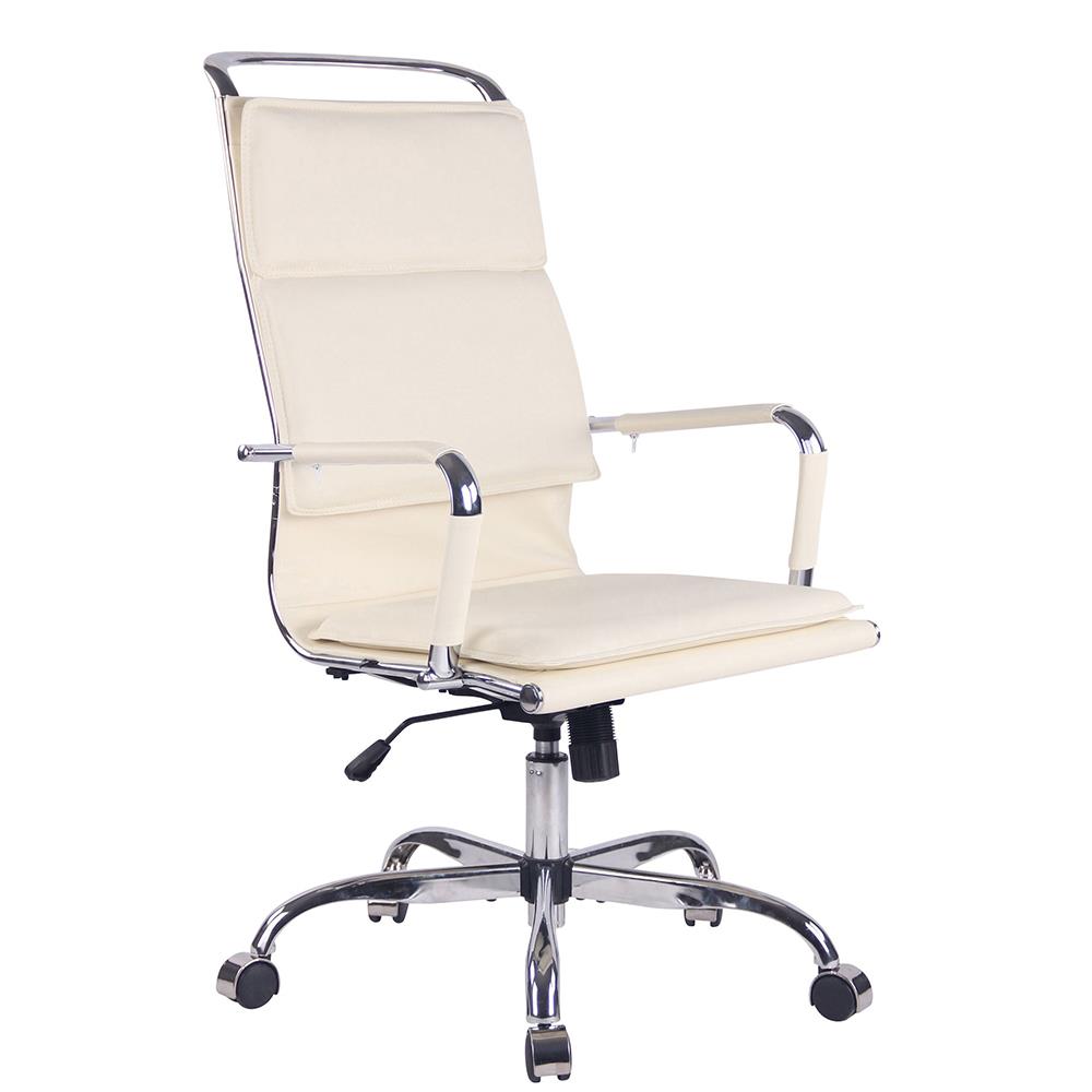 Chaise de Bureau QUEBEC, Design Moderne, Grand Confort, en Cuir Crème
