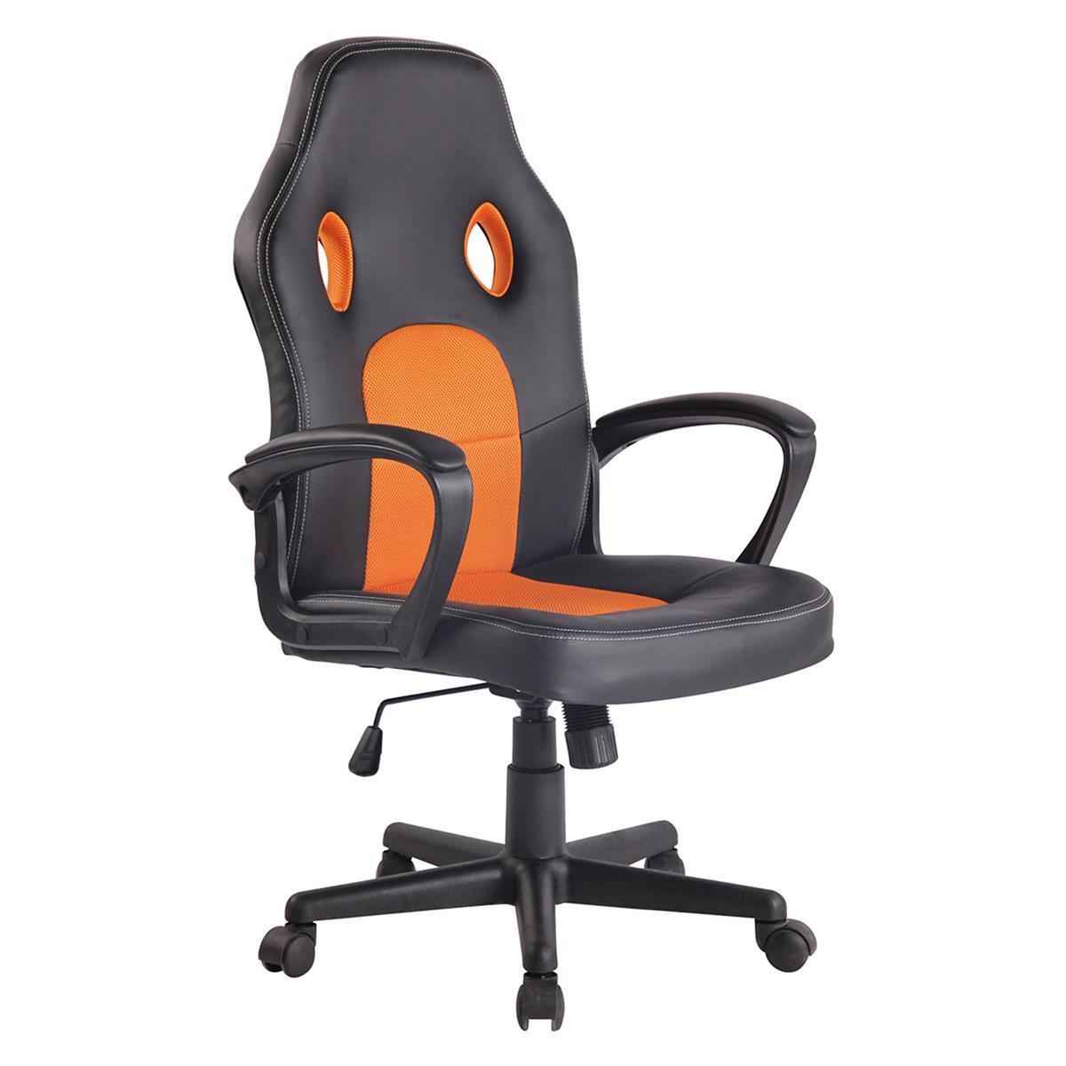 Chaise Gaming XENON, Design Sportif, Confortable, en Cuir, Noir et Orange
