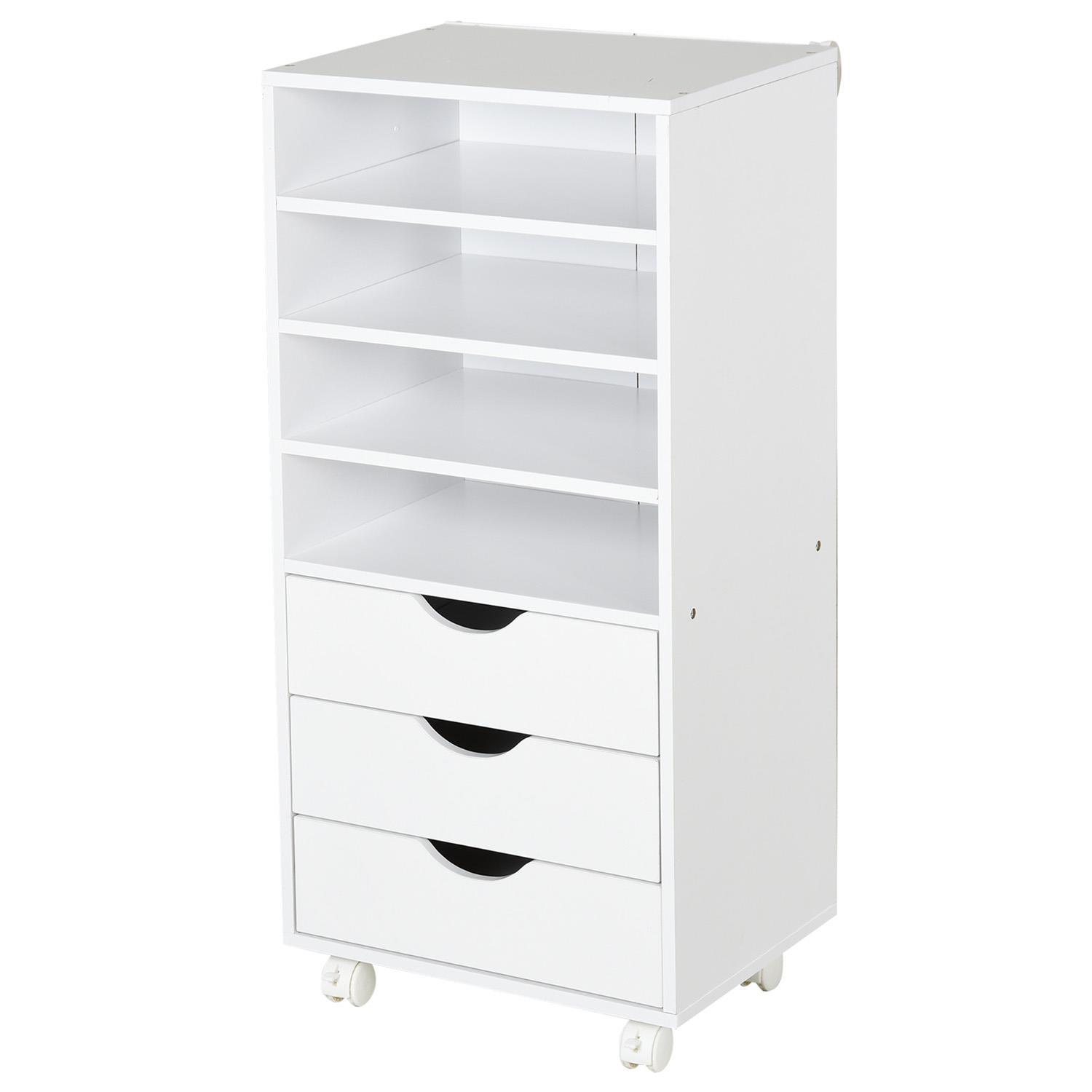 Caisson de Rangement Mobile LISY, 3 Tiroirs et 4 Casiers, 40x30x83 cm,  Blanc 