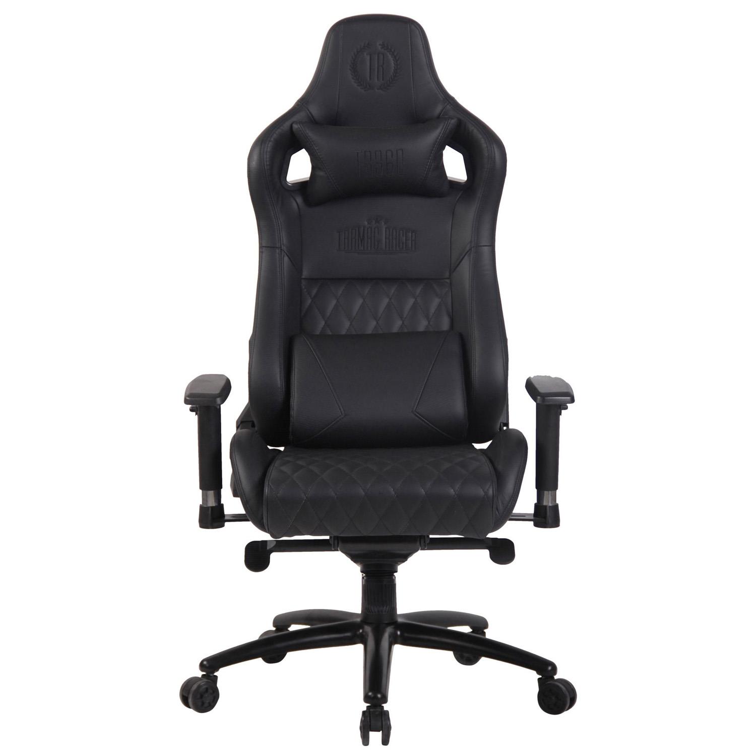 Fauteuil Gaming KAREN, Dossier Inclinable, avec Coussin Lombaire et  Cervical, en Cuir Authentique, Noir 