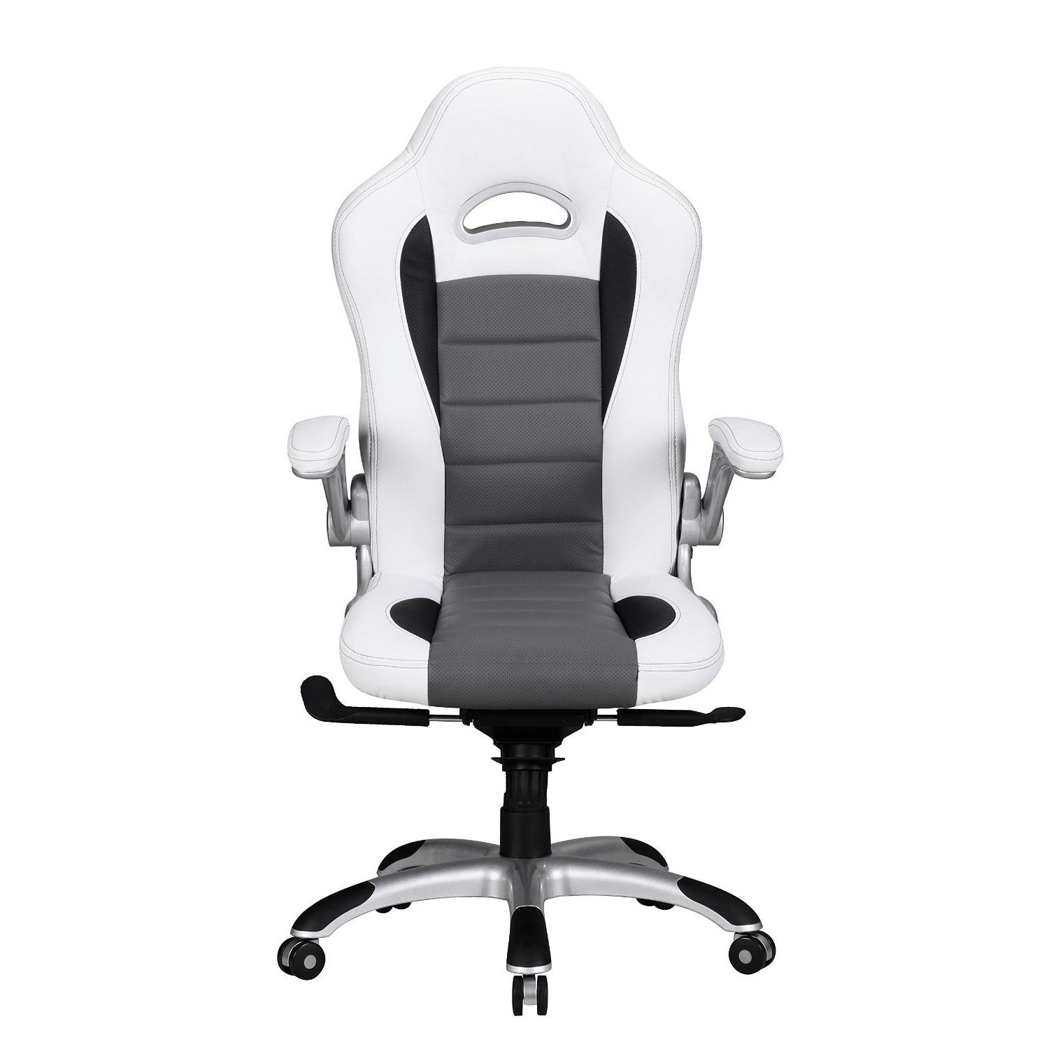 Chaise d'ordinateur NORIS avec un Design Gamer sublime, Revêtement en Cuir,  Utilisation Professionnelle 8h, Blanc 
