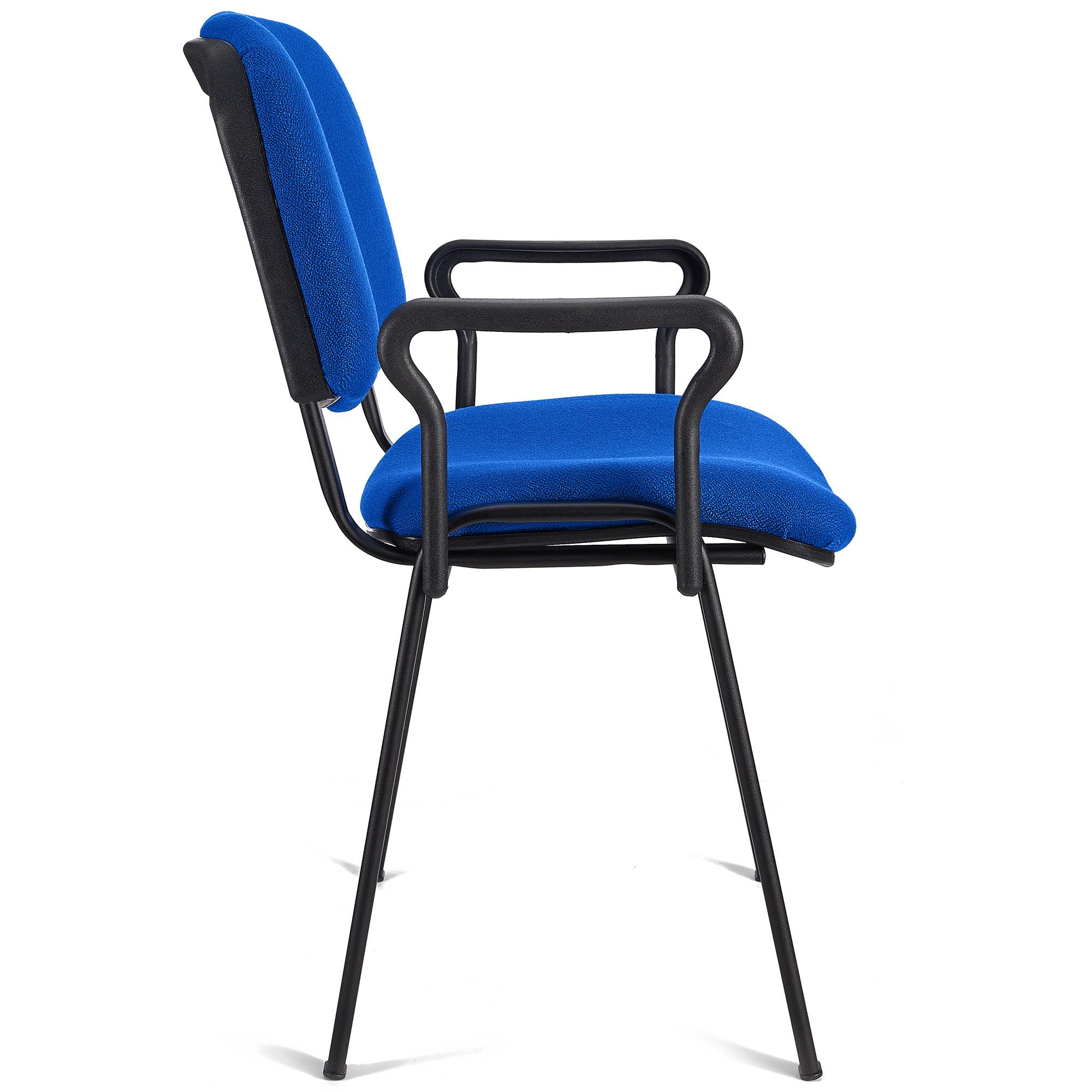 Chaise visiteur MOBY BASE AVEC ACCOUDOIRS, Piétement Noir et Tissu Bleu 