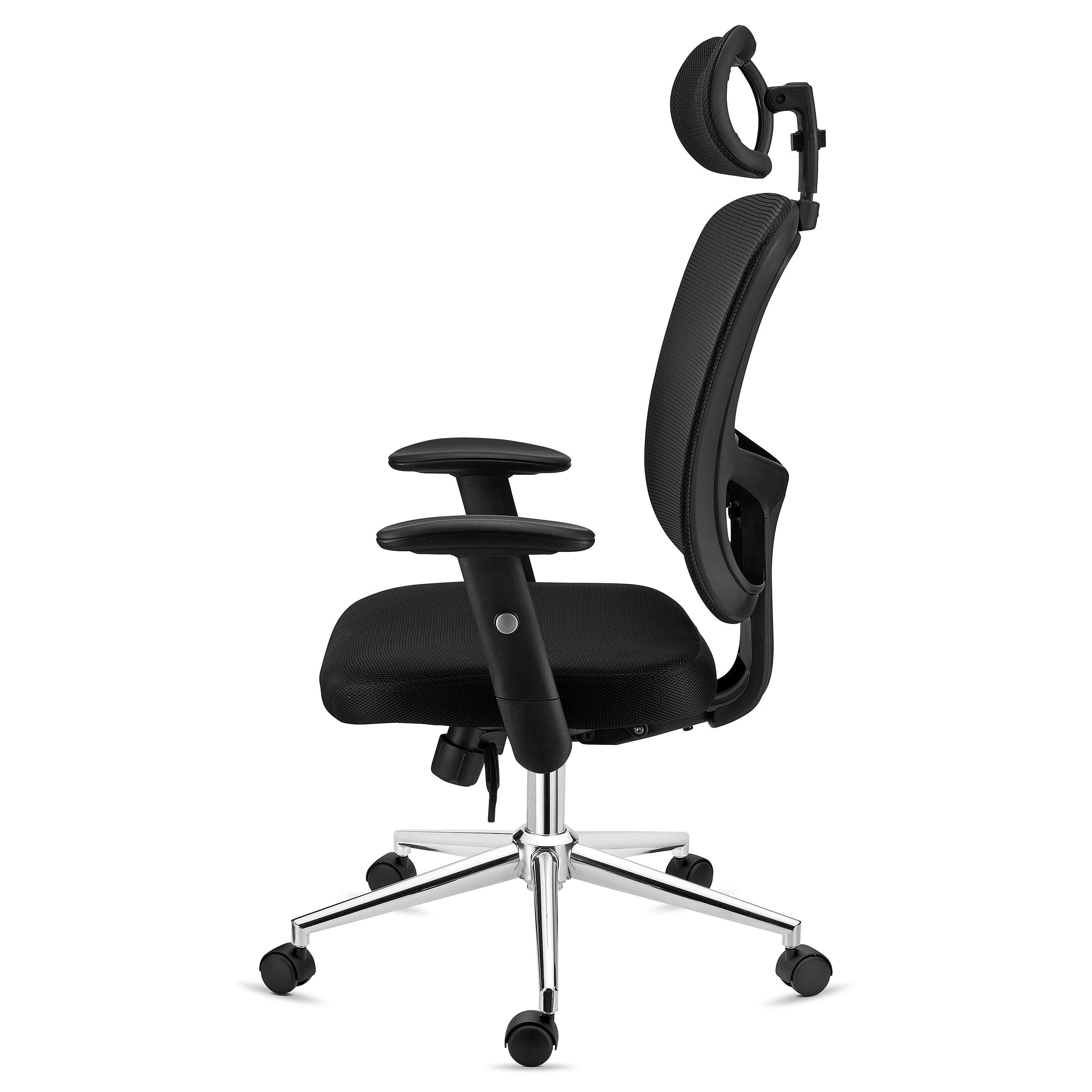 Chaise De Bureau Ergonomique Avec Support Lombaire Et Cervical - Hauteur Réglable 53-58 Cm - Pivotante 360° - Charge 120 Kg - Noir