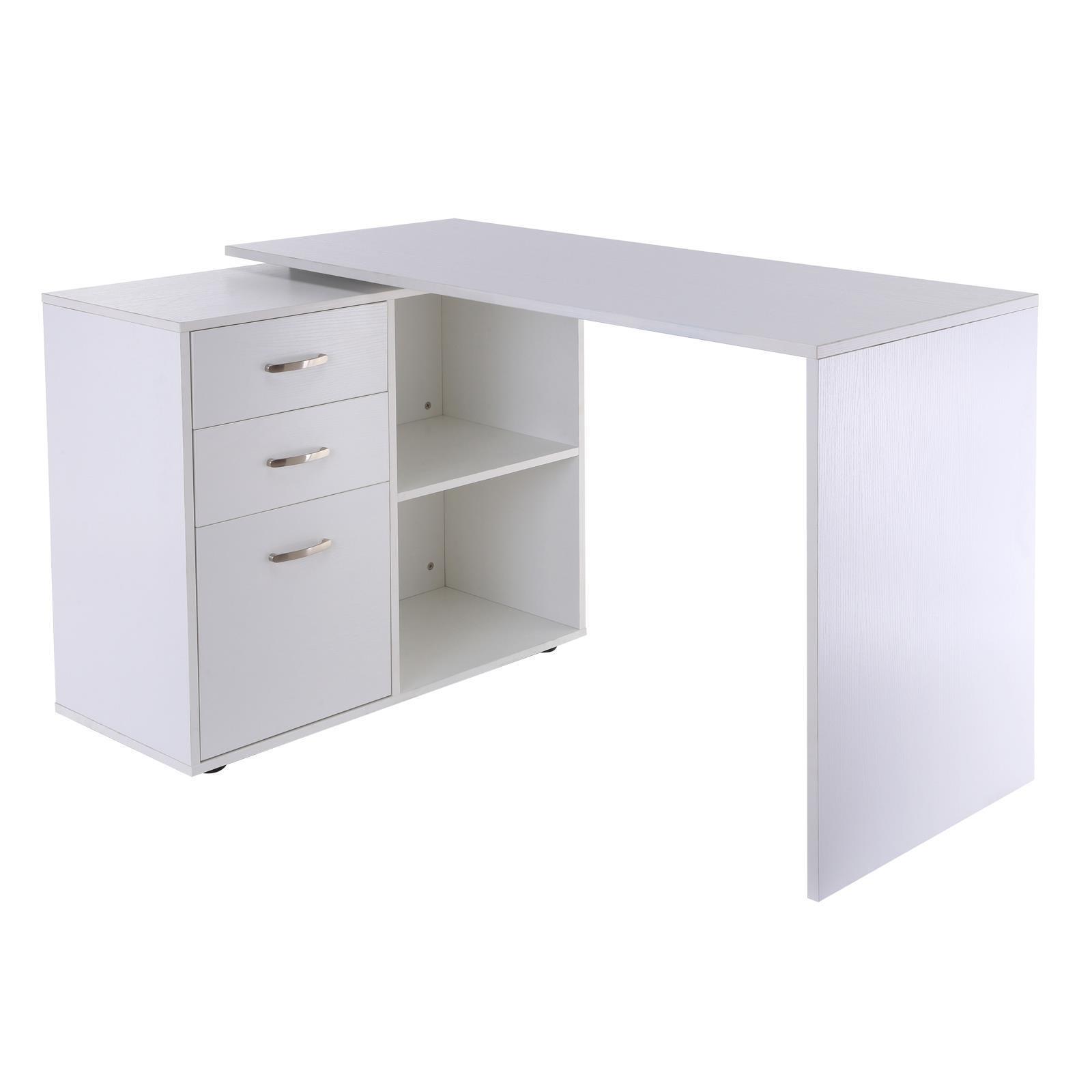 TOSKA - Bureau informatique contemporain 135x77x60cm - Grand plateau + 3  tiroirs + niche de rangement - Table ordinateur - Blanc