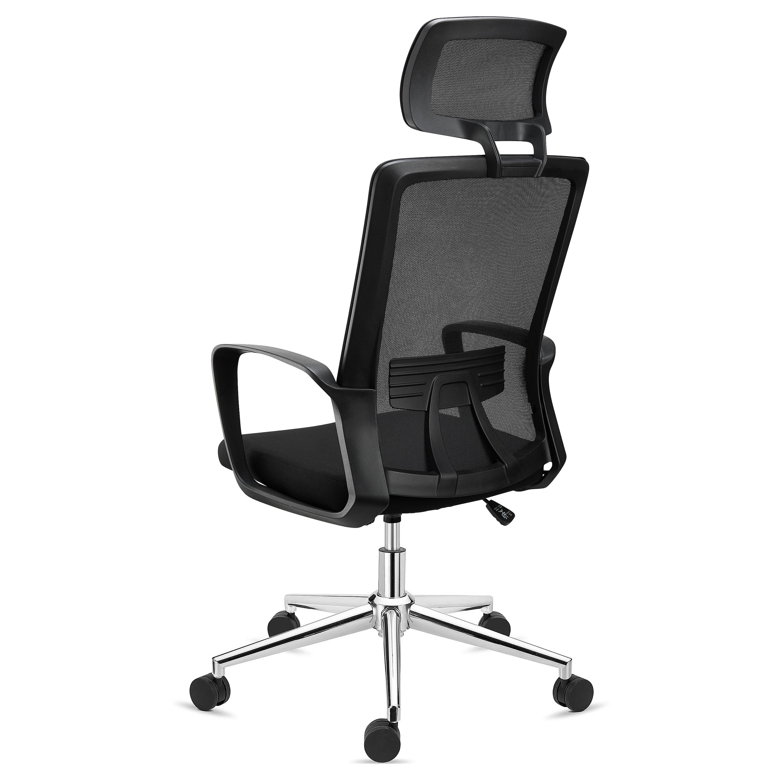 Chaise de bureau ergonomique LAMBO PRO, appui-tête, support lombaire  ajustable, en maille respirante, noir 