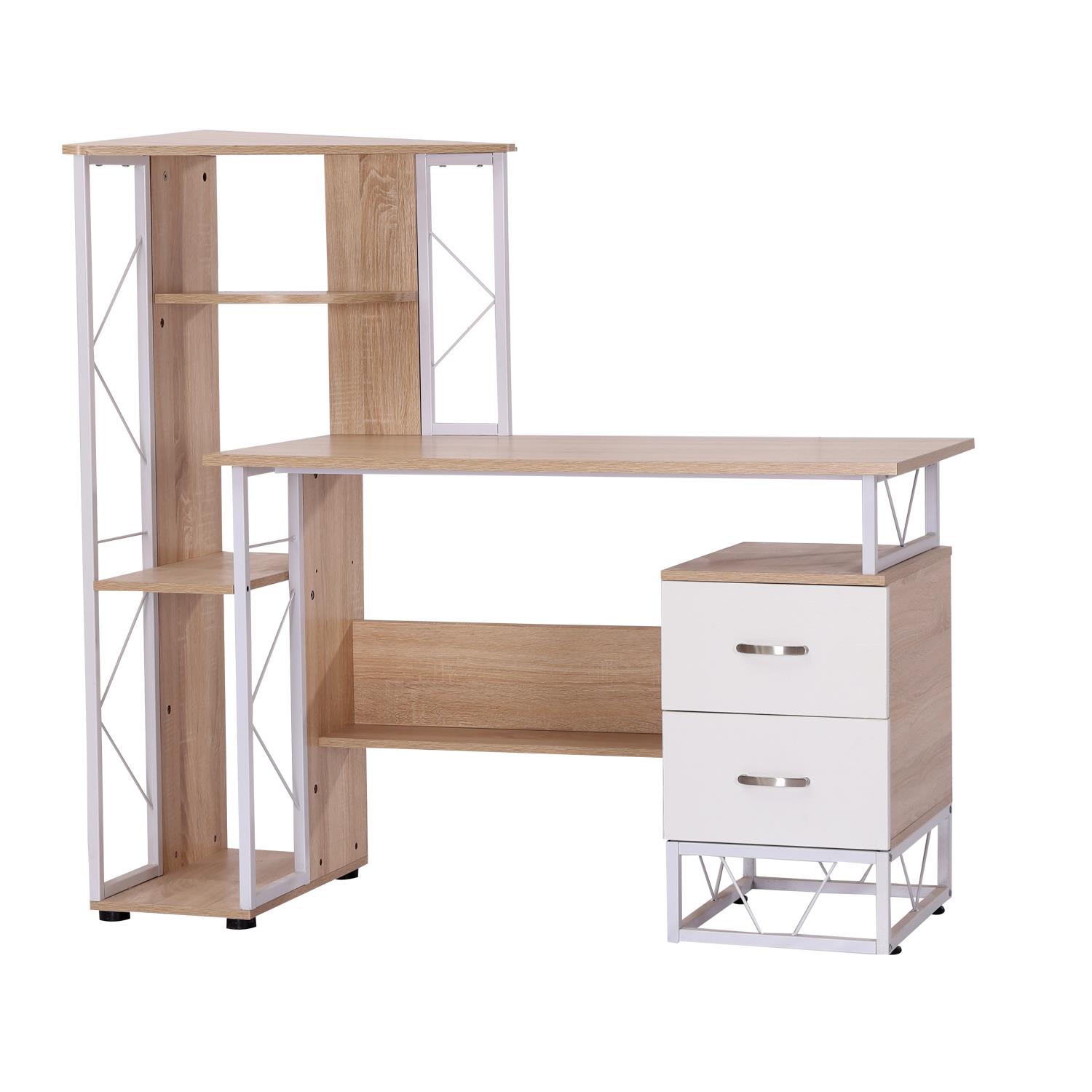 Bureau Informatique SILVANO en bois, blanc et chêne 