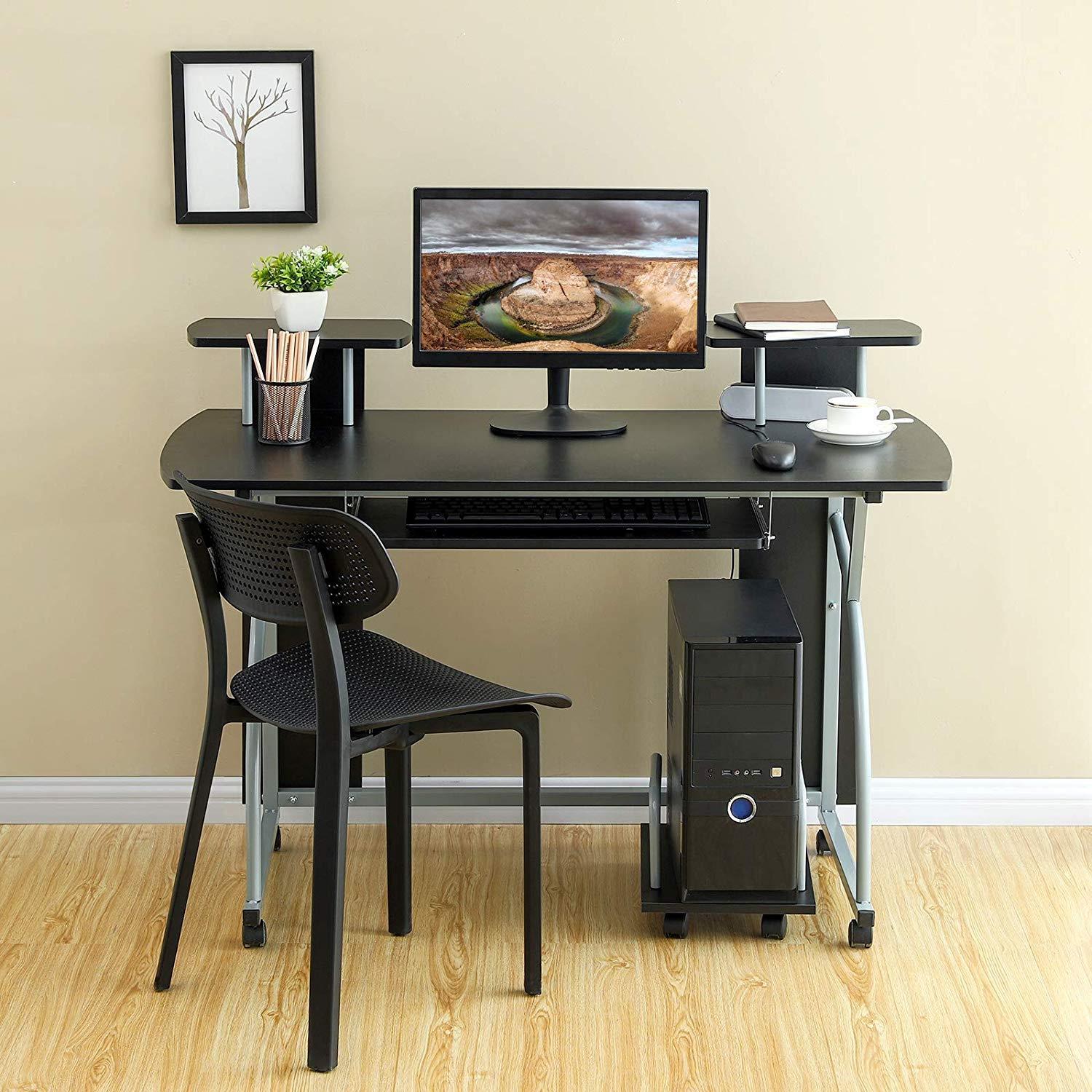 Bureau Informatique OHIO PRO, en métal et bois, noir - chaisepro.fr