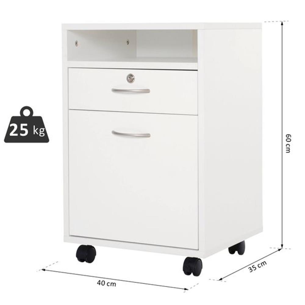 Caisson de Rangement Mobile LISY, 3 Tiroirs et 4 Casiers, 40x30x83 cm,  Blanc 