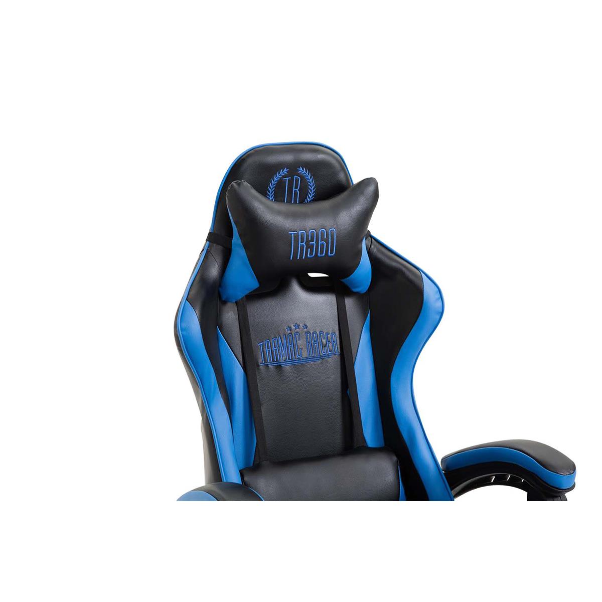 Chaise Gaming LAUDA avec Repose-pieds, Noir et Bleu 