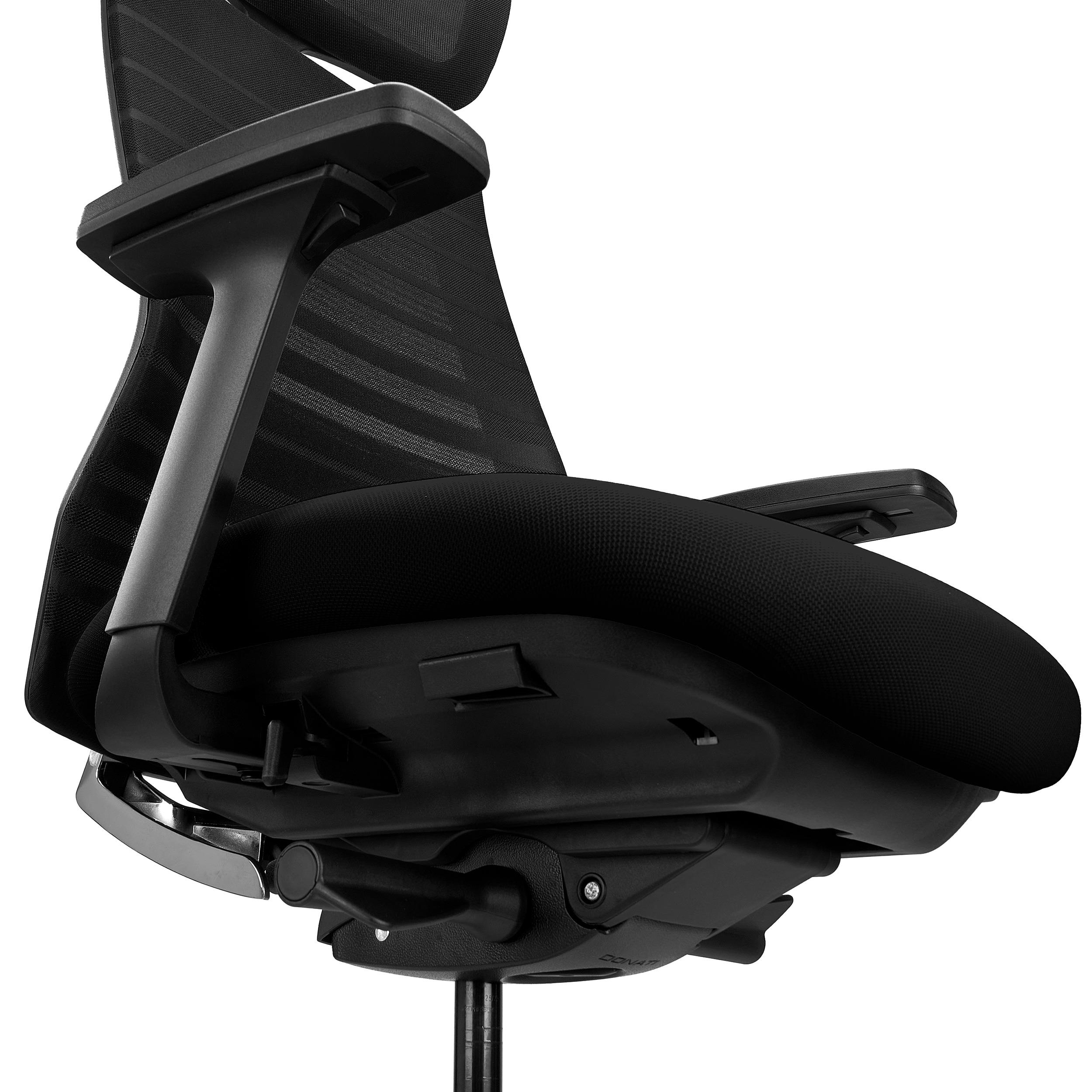 Chaise ergonomique RIVER, Appui-tête, Support-Lombaire, Noir 