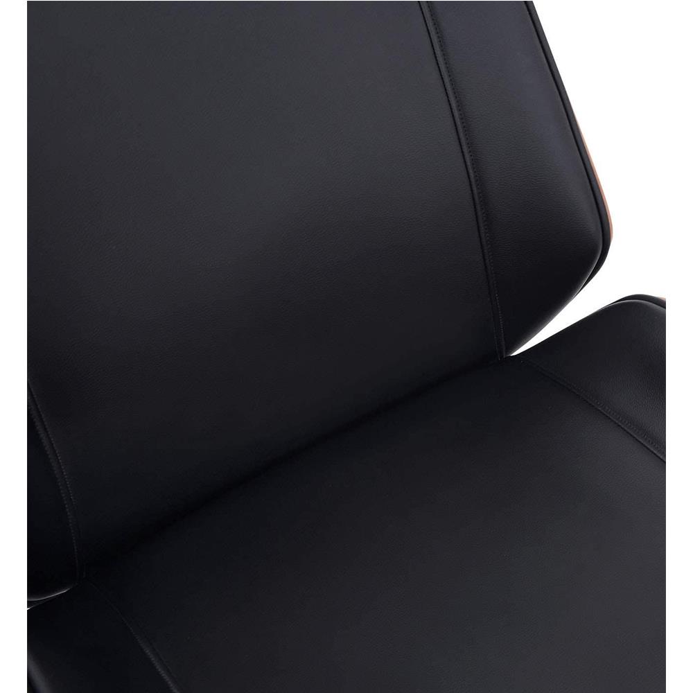 Chaise de Bureau Cuir Noir, Bois Noyer et Roulettes Design Scandinave