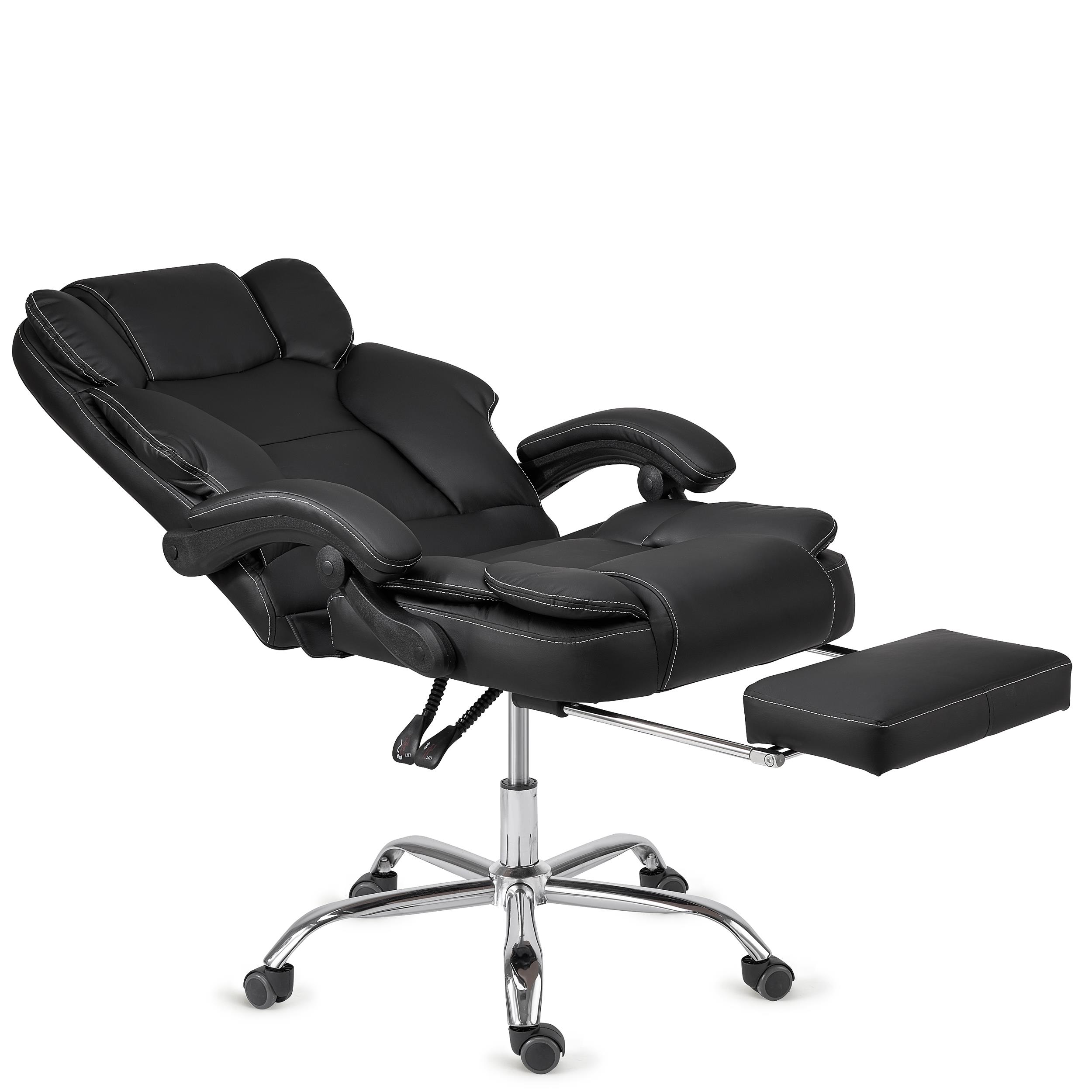 Fauteuil de bureau en cuir reconstitué noir avec coussin d'assise