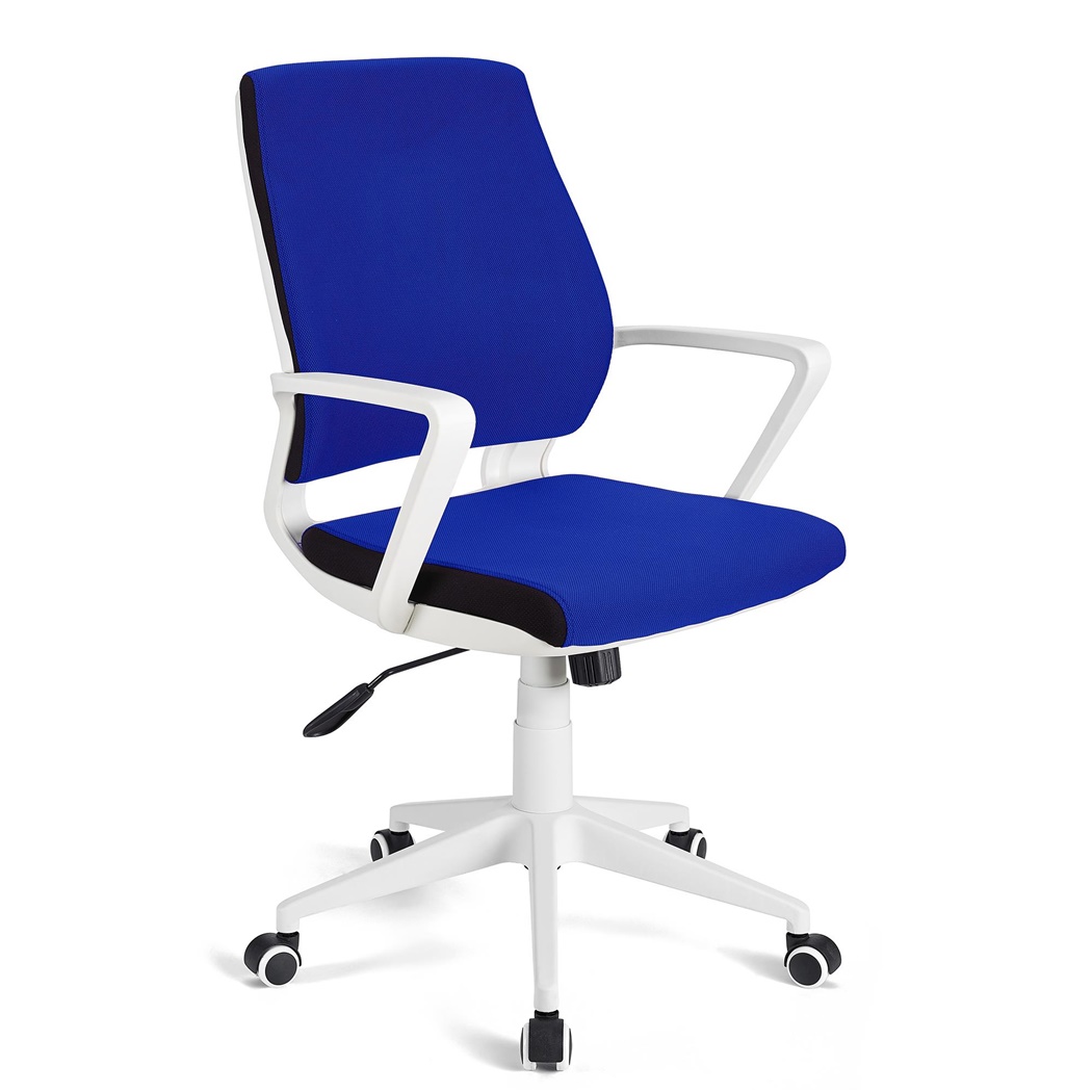 DEMO# Chaise de bureau IRMA, Structure en Blanc, Mécanisme Basculant, En Tissu, Bleu