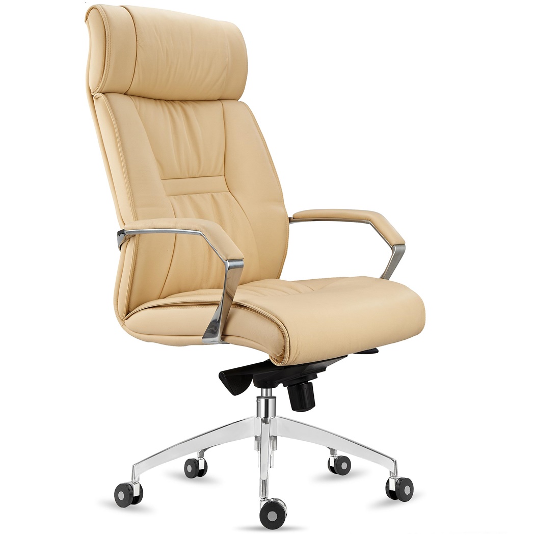 Fauteuil de bureau HANOI, Mécanisme Basculant, Dossier Haut, en Cuir Authentique Crème