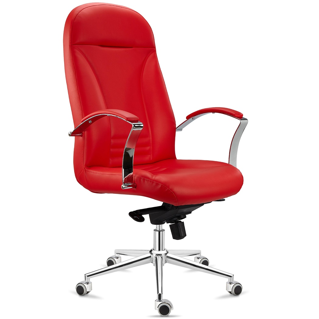 Fauteuil de Bureau CANCUN, Rembourrage Épais, Dossier Haut, en Cuir Rouge