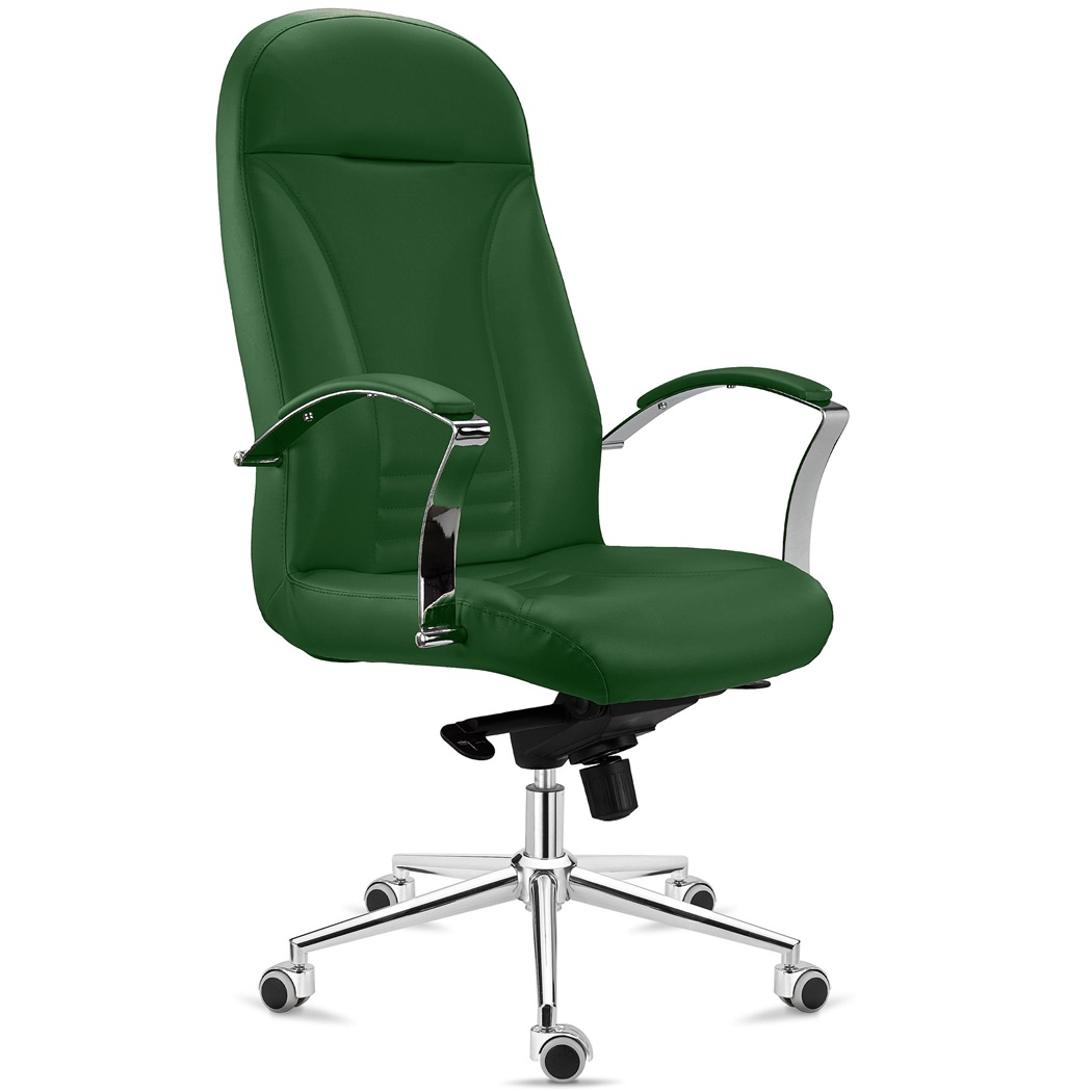 Fauteuil de Bureau CANCUN, Rembourrage Épais, Dossier Haut, en Cuir Vert