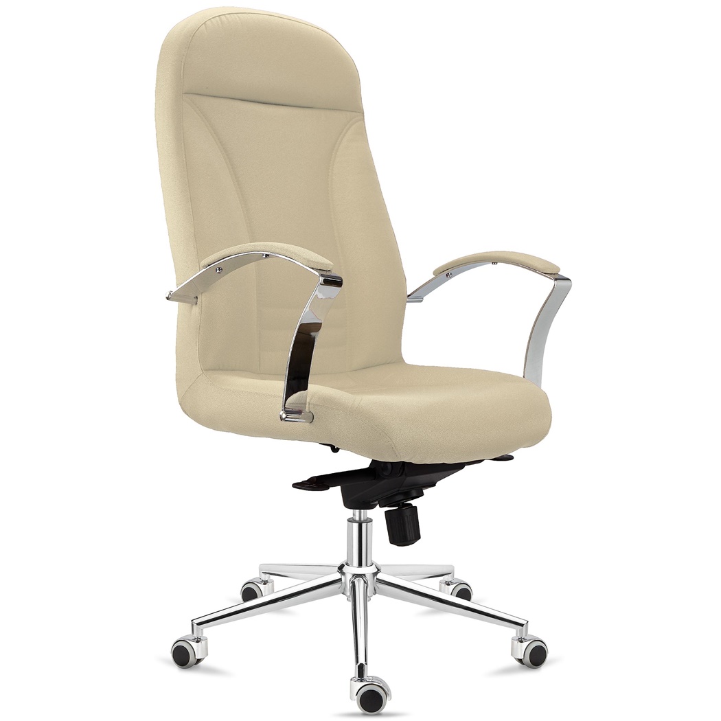 Fauteuil de Bureau CANCUN, Rembourrage Épais, Dossier Haut, en Tissu Crème