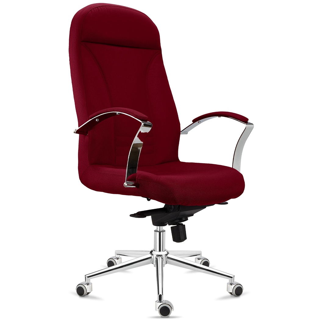 Fauteuil de Bureau CANCUN, Rembourrage Épais, Dossier Haut, en Tissu Bordeaux