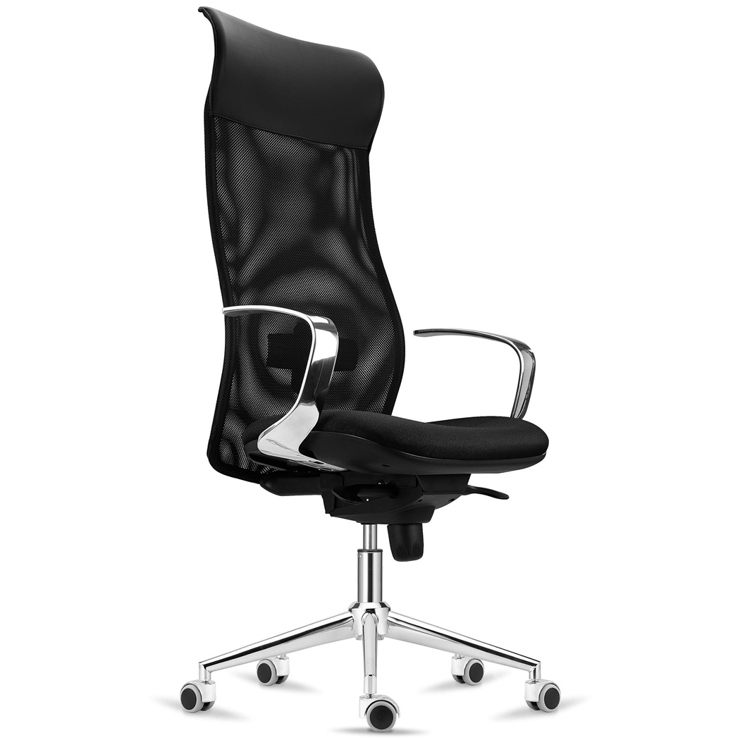 Fauteuil Ergonomique YEDA, Dossier Haut, Support Lombaire, en Maille Respirable et Tissu, Noir