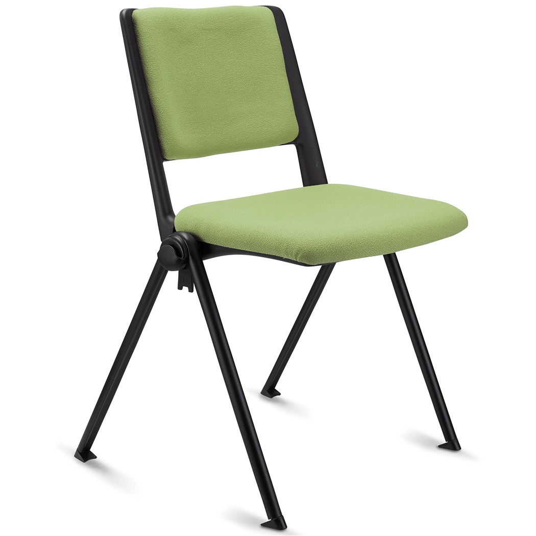 Chaise visiteur CARINA, Empilable, Crochets d’Attache, Piétement Noir, Tissu Vert