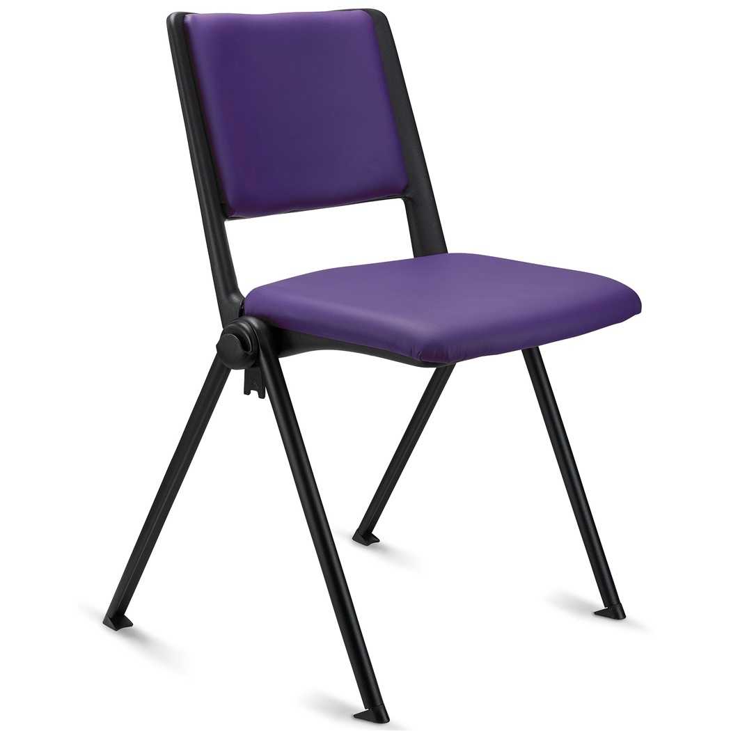 Chaise visiteur CARINA, Empilable, Crochets d’Attache, Piétement Noir, Cuir Violet