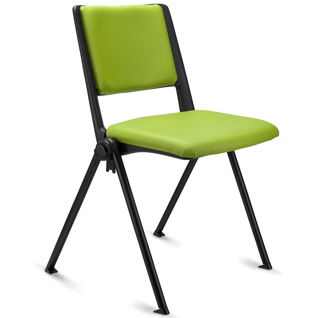 Chaise visiteur CARINA, Empilable, Crochets d’Attache, Piétement Noir, Cuir Vert