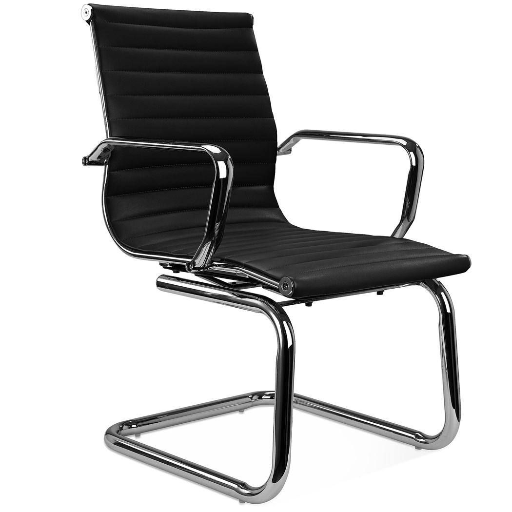 Chaise visiteur CHICAGO, Design Élégant, Structure Métallique, en Cuir Authentique, Noir