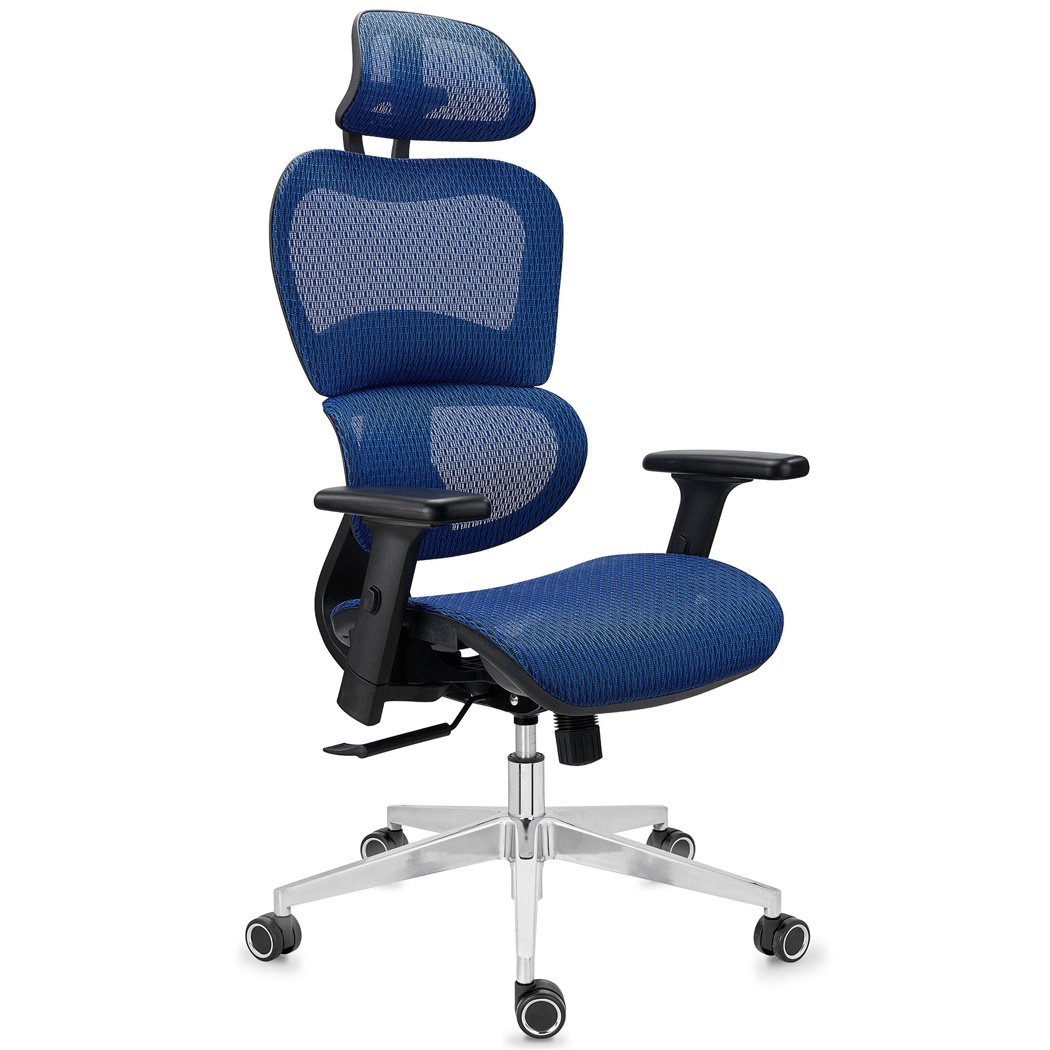 DEMO# Chaise Ergonomique VICTORY, 100% Ajustable, Utilisation Intensive 8h, en Maille, Bleu