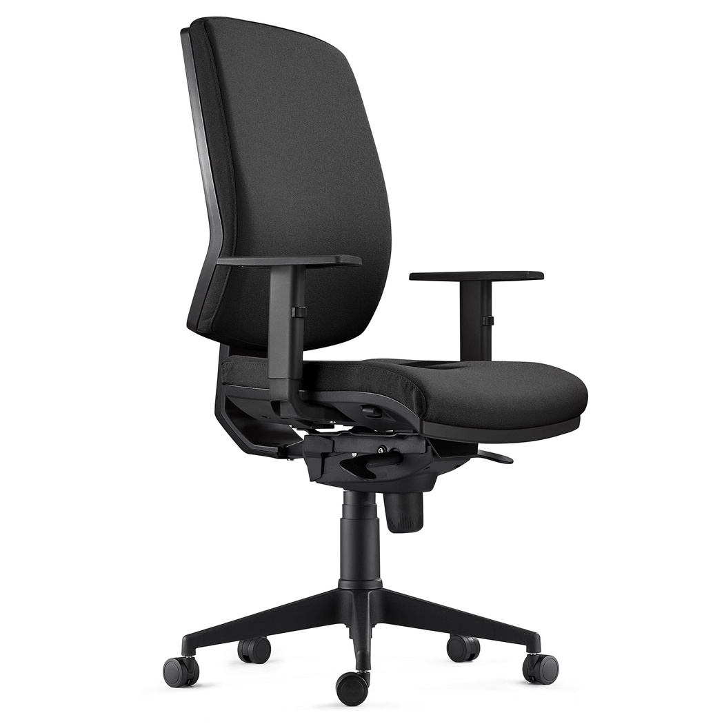 DEMO# Chaise Ergonomique OLIVER, en Tissu Noir, Utilisation 8 Heures, Rembourrage Epais