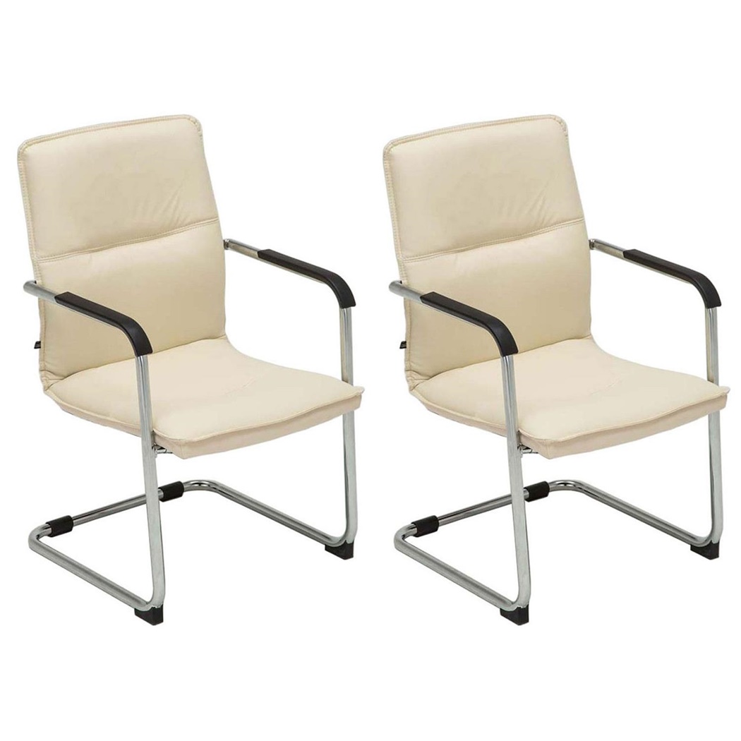 Lot de 2 Chaises de réunion GOLIATH, Structure Métallique, Grand Rembourrage et Design élégant, Cuir Crème