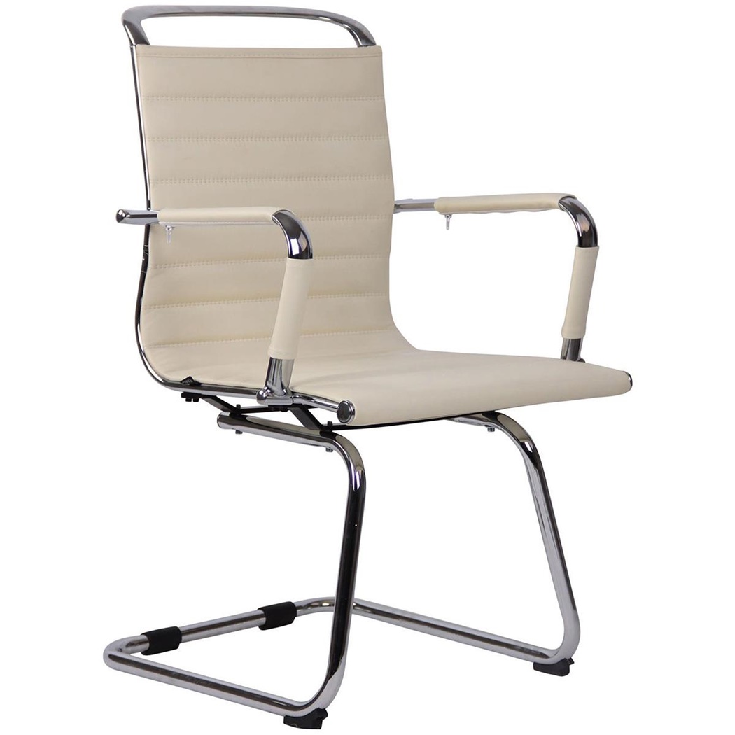 Chaise Visiteur BERNE, Elégante, Métal chromé. Cuir Crème