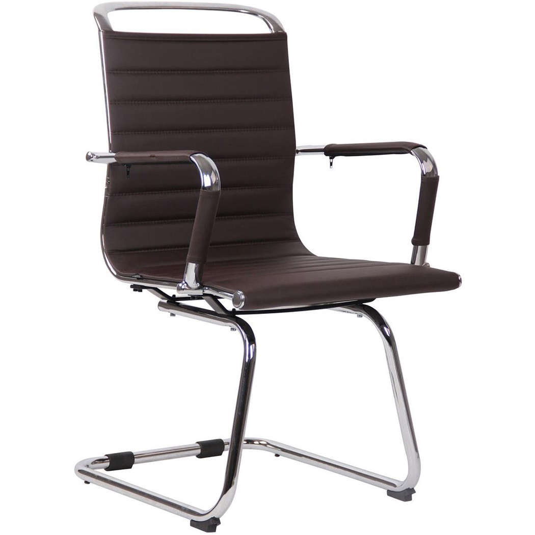Chaise Visiteur BERNE, Elégante, Métal chromé. Cuir Café