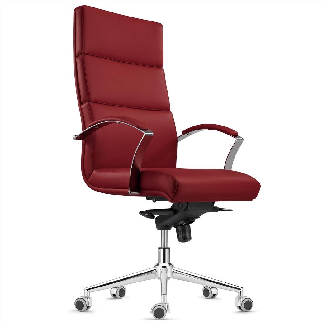DEMO# Fauteuil de Bureau RABAT, en Cuir Authentique, Bordeaux, Dossier Basculant, Grande Qualité et Design