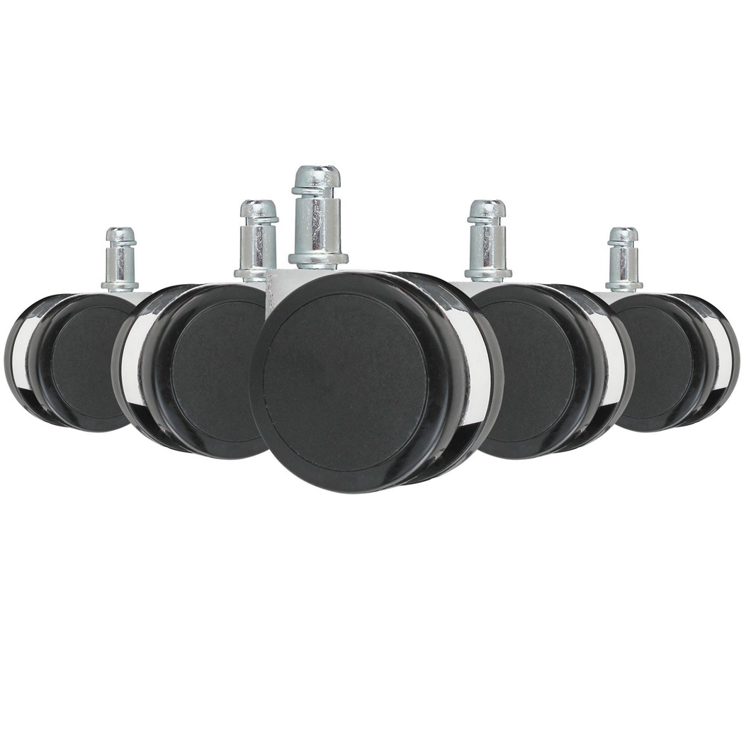 Lot 5x Roulettes ROLLER 4, 11x50mm, Sols Durs, Noir et Métal