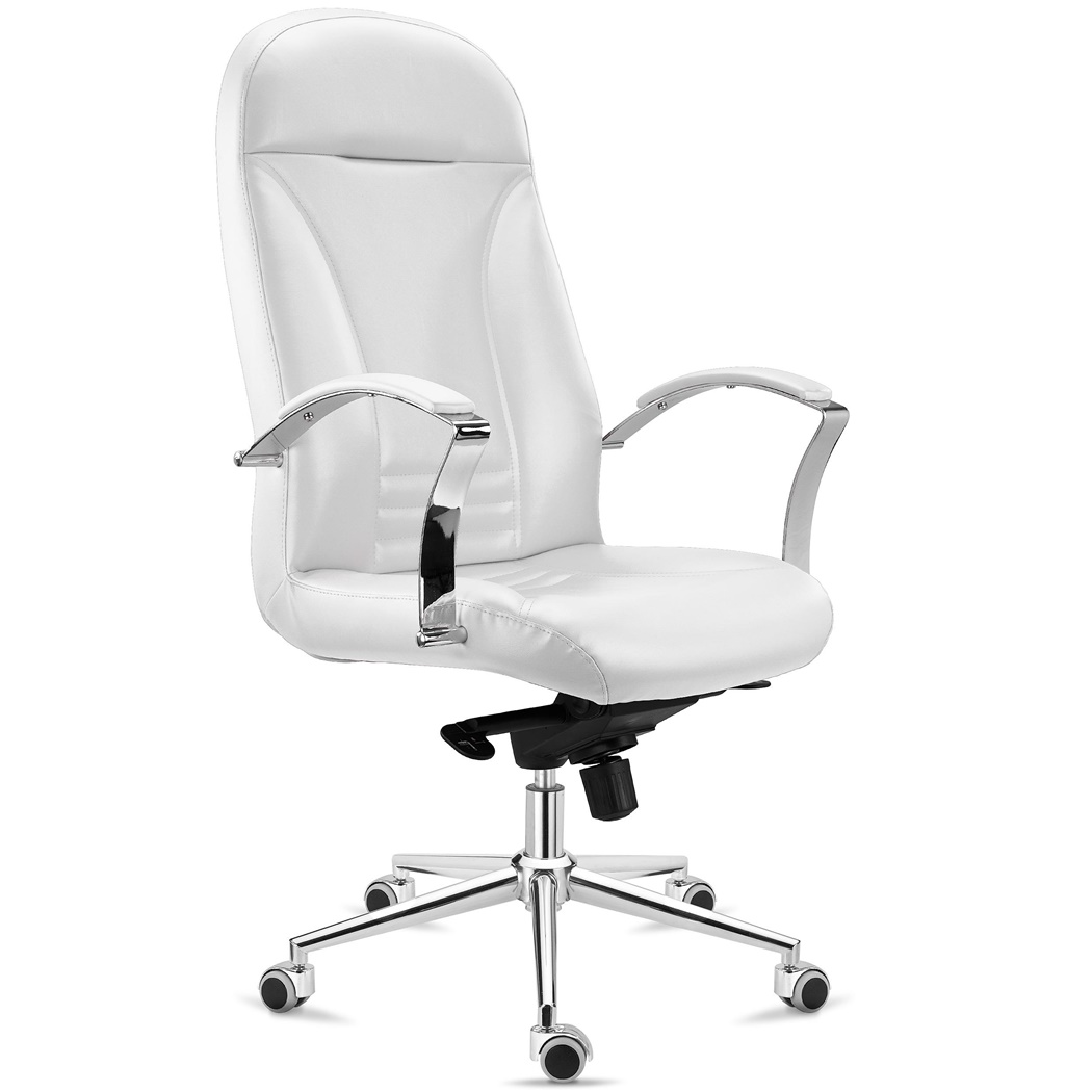 DEMO# Fauteuil de Bureau CANCUN, Rembourrage Épais, Dossier Haut, en Cuir Authentique Blanc