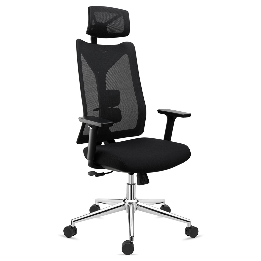 Chaise Ergonomique ADARA, Totalement Réglable, Appui-tête, Support Lombaire, Noir