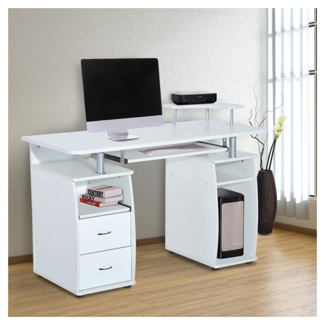 DEMO#  Bureau informatique GRISO, Dimensions 120x55x85 cm, en Bois, couleur Blanc