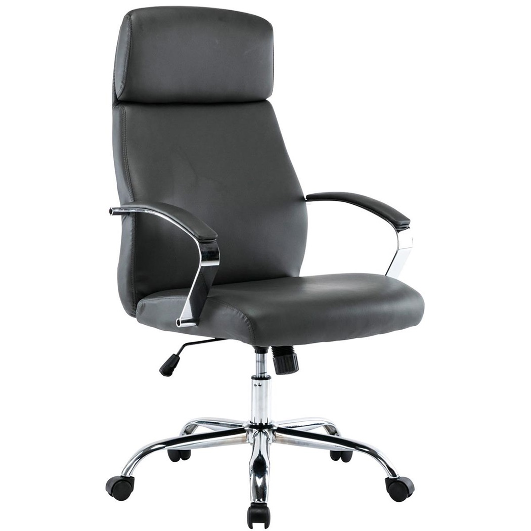 Fauteuil de bureau RONDA, Élégant et Confortable, Piètement en Métal, Cuir Gris