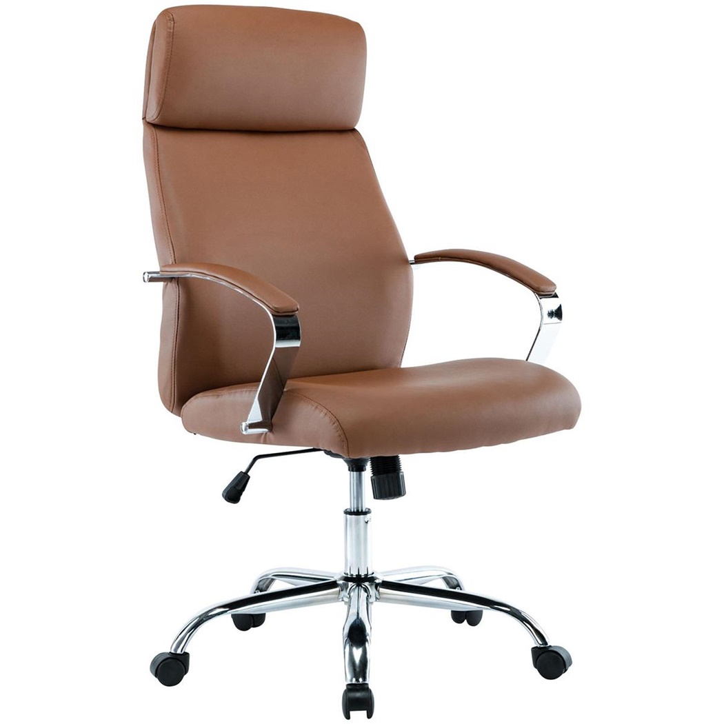 Fauteuil de bureau RONDA, Élégant et Confortable, Piètement en Métal, Cuir Marron Clair