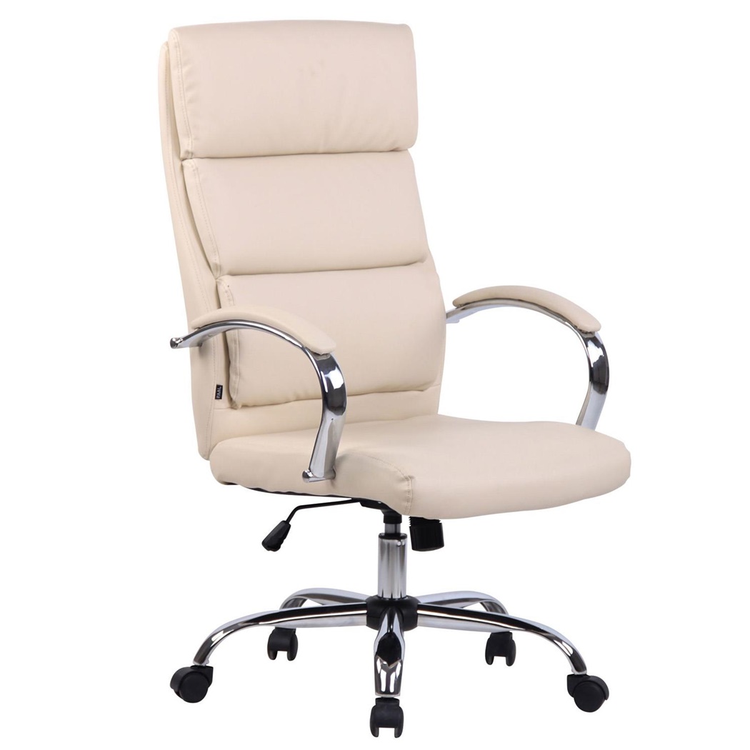 Fauteuil de Bureau BRANDON, Confort et Elegance, Piètement Métal Chromé, Cuir Crème