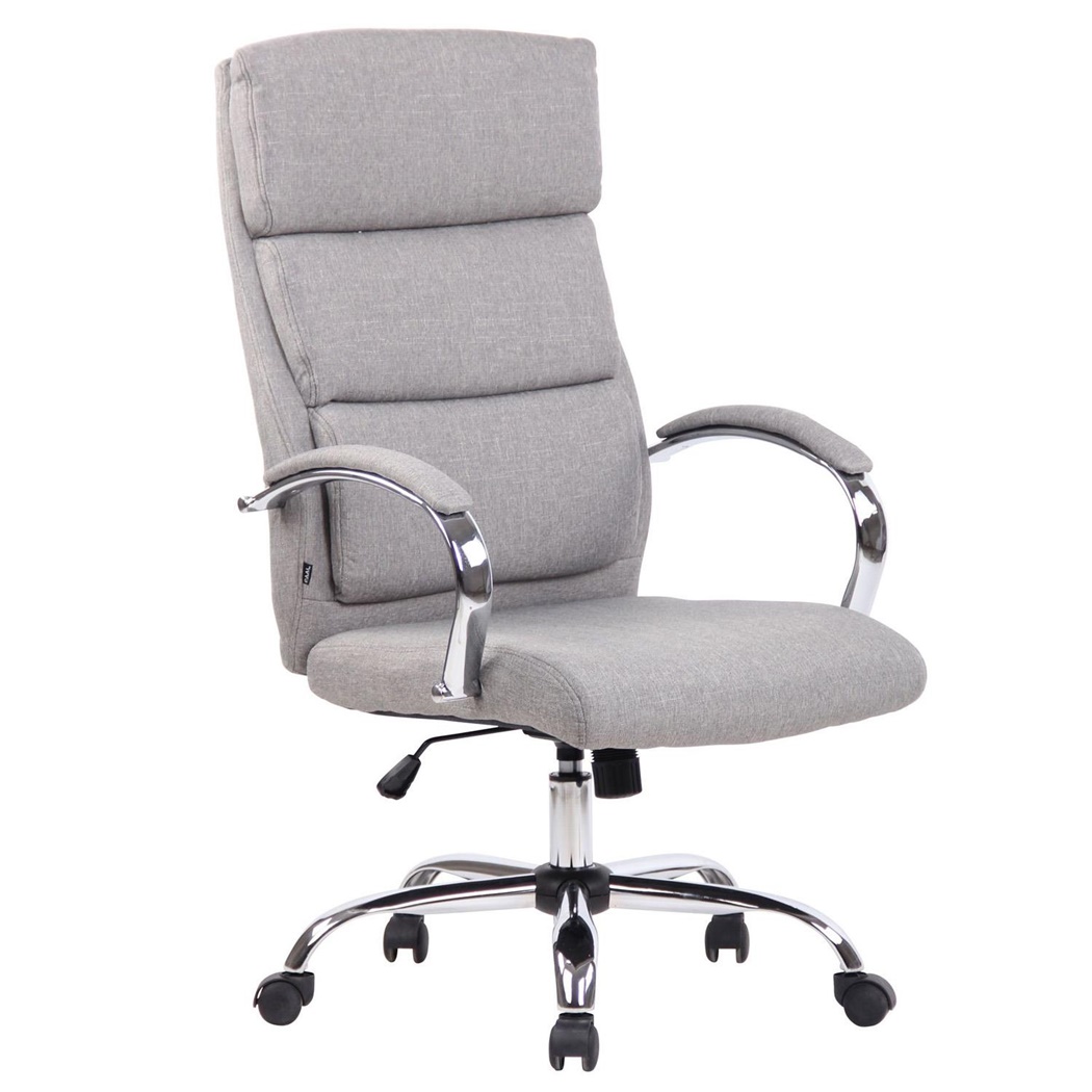 Fauteuil de Bureau BRANDON, Confort et Elegance, Piètement Métal Chromé, Tissu Gris Clair