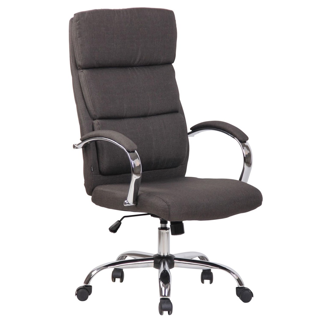 Fauteuil de Bureau BRANDON, Confort et Elegance, Piètement Métal Chromé, Tissu Gris Foncé