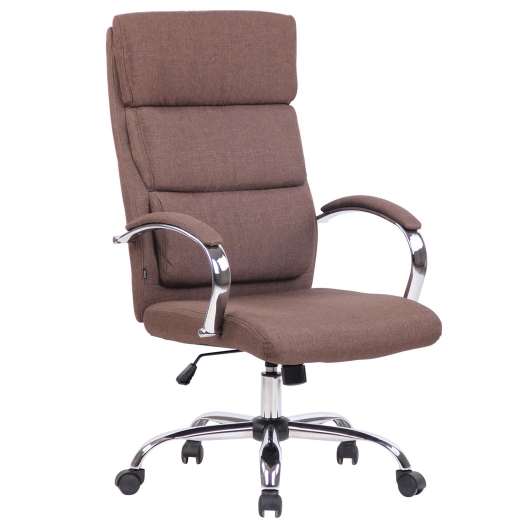 Fauteuil de Bureau BRANDON, Confort et Elegance, Piètement Métal Chromé, Tissu Marron