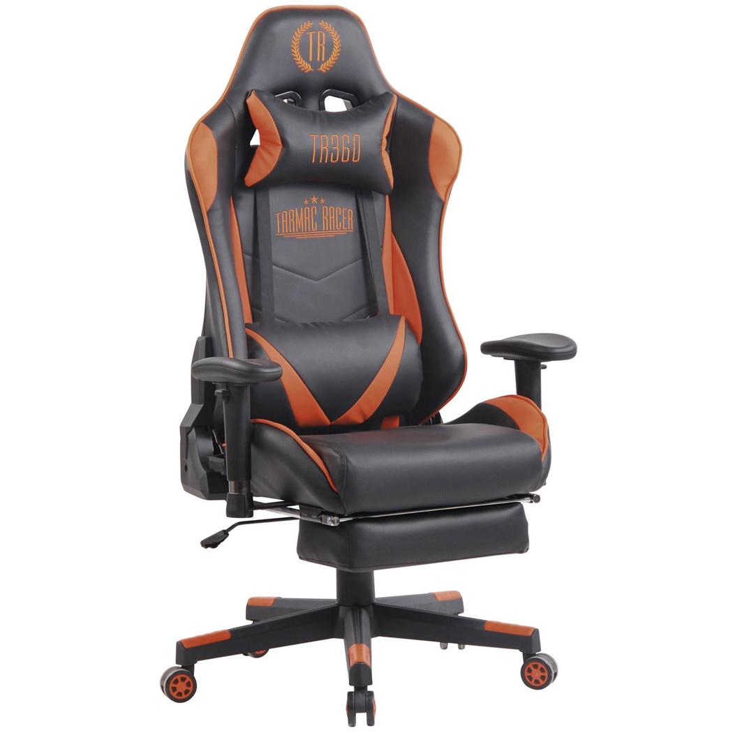 Fauteuil de Bureau Gamer RACING MASSAGE, Dossier Inclinable, en Cuir Noir et Orange