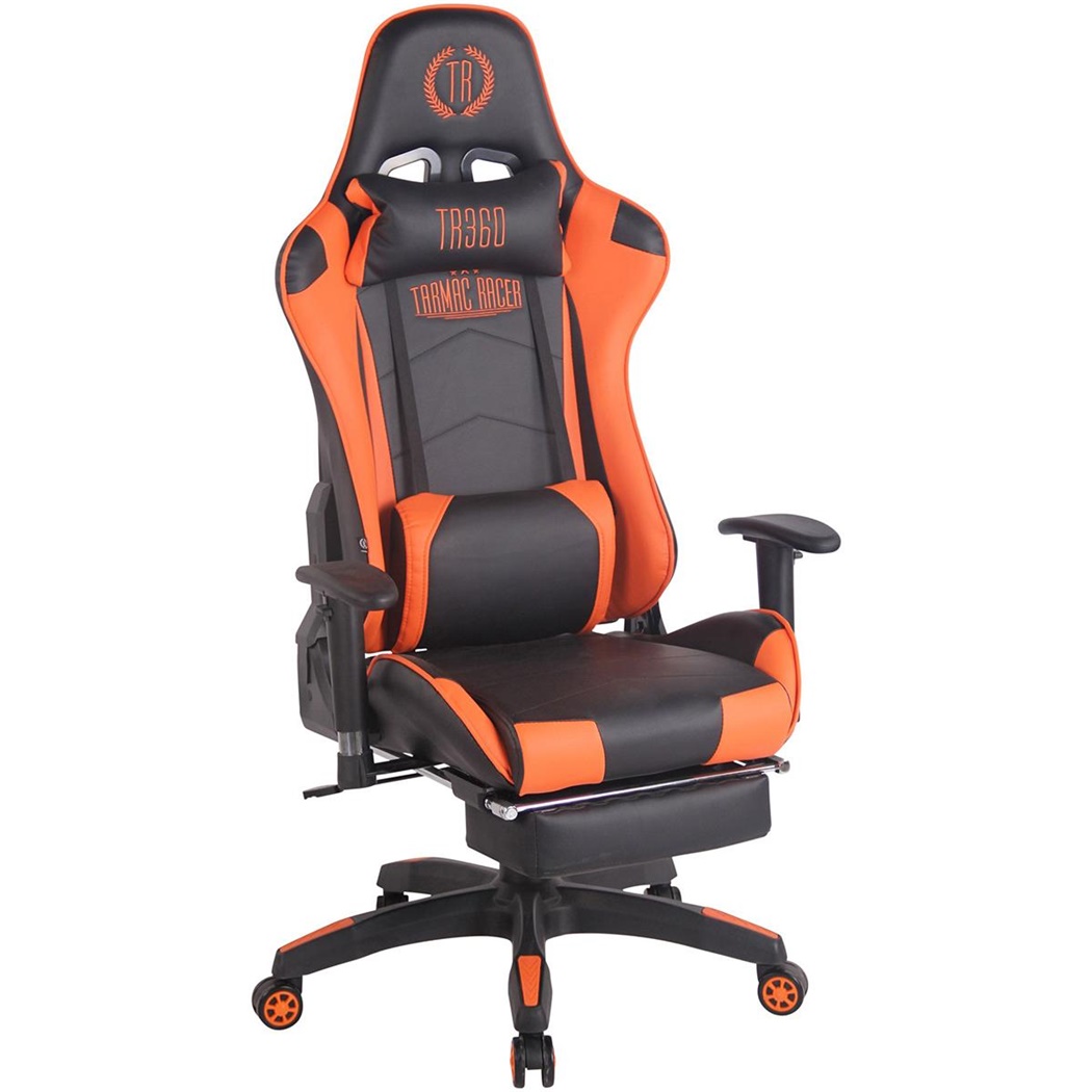 Fauteuil Gamer TURBO avec Repose-pieds, Dossier Inclinable, Coussin lombaire et cervical, Noir/Orange